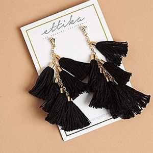 Ettika Daydreamer Tassel Earrings in Black & Gold